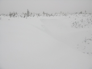 Kurun reunalla olevalle lumiharjanteelle ei ole mitään asiaa. Lumikenkäilijä tai hiihtäjä saattaisi aiheuttaa lumivyöryn.