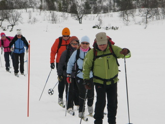 Toisaalla hiihdeltiin hiukan isommalla joukolla.