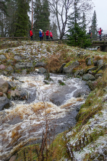 Kosken padon ohittaa uoma, joka toimii kalatienä.