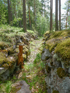 Määkynmäen ja Laurinmäen alueella kulkija ei voi olla huomaamatta lukuisia juoksu- tai taisteluhautoja, jotka ajan saatossa ovat jo osin sortuneet ja peittyneet sammaliin. 