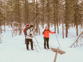 Ruijanpolulla ei näkynyt oikein kunnollista latua olevan, mutta tiesimme matkan Sivakkaojan laavulle olevan sen verran lyhyt, jotta voisimme tuon osuuden hiihtää vaikka umpihangessa.